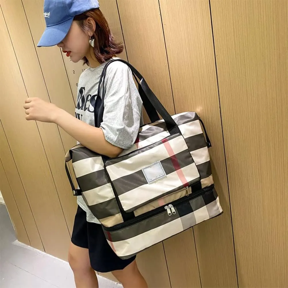 New Foldable Dry/Wet Separation Travel Bag Large Capacity Folding Travel Bag Lightweight Waterproof Foldable Travel Duffel Bag Luggage Tote Handbag Oxford Fabric Bag for Women and Men (Red)