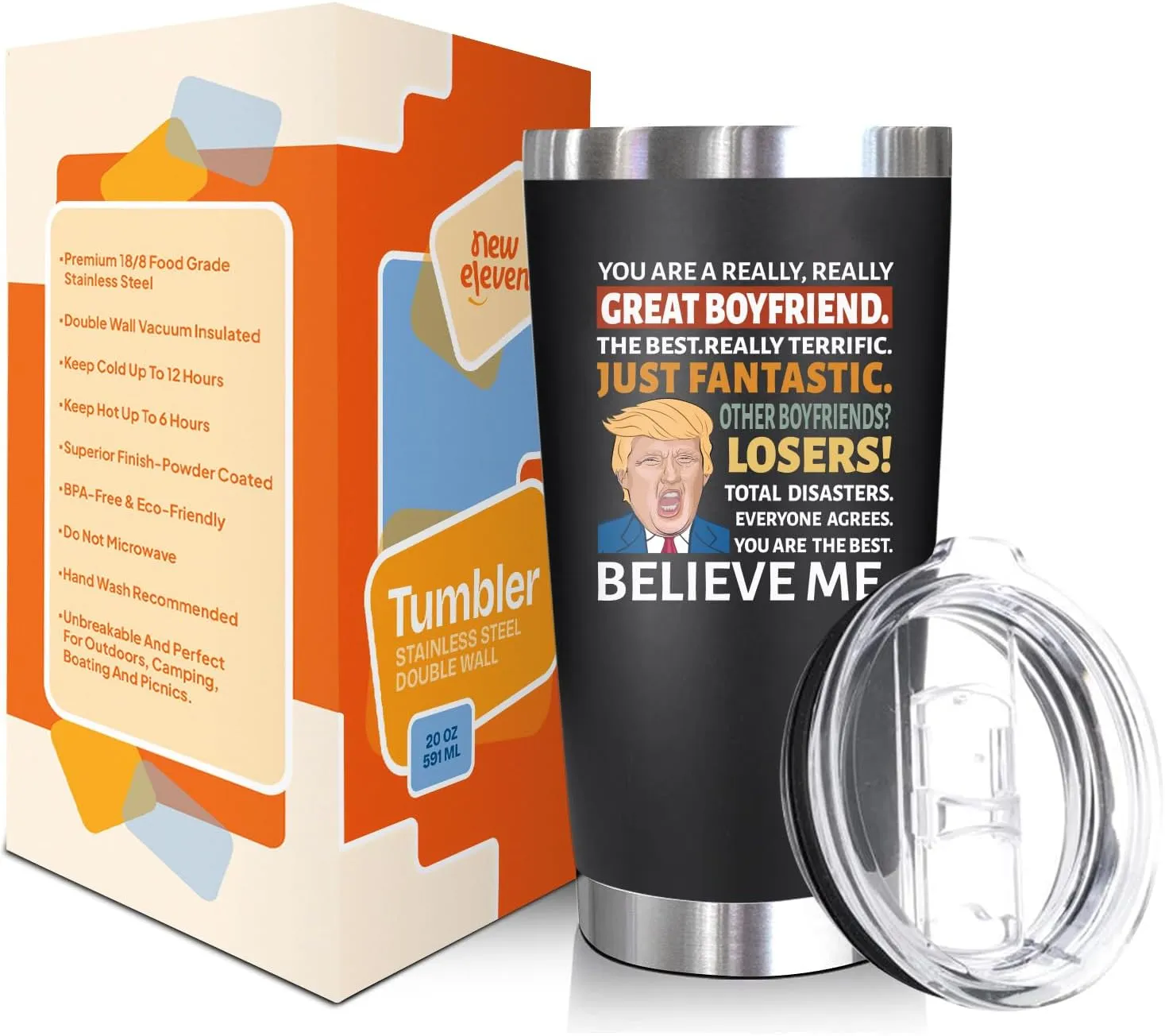 NewEleven Gifts For Boyfriend - Birthday Present, Love Gift Ideas For Him, Boyfriends - Funny Boyfriend Gifts From Girlfriend, Lover - 20 Oz Tumbler