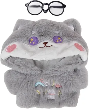 niannyyhouse 20cm Plush Doll Clothes Cartoon Hoodie Glasses Warm Sweatshirt 8in Doll Dress Up (Gray)