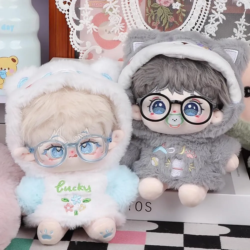 niannyyhouse 20cm Plush Doll Clothes Cartoon Hoodie Glasses Warm Sweatshirt 8in Doll Dress Up (Gray)