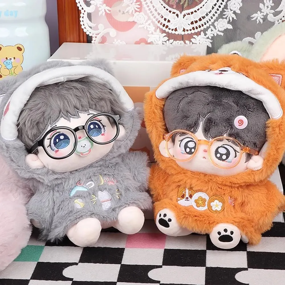 niannyyhouse 20cm Plush Doll Clothes Cartoon Hoodie Glasses Warm Sweatshirt 8in Doll Dress Up (Gray)
