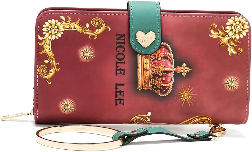 Nicole Lee Signature Bifold Wallet Wristlet, Vegan Leather, 6 Card Slots and Detachable Strap (THE QUEEN)