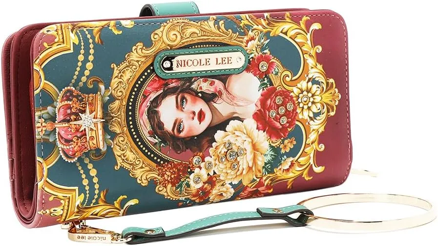 Nicole Lee Signature Bifold Wallet Wristlet, Vegan Leather, 6 Card Slots and Detachable Strap (THE QUEEN)