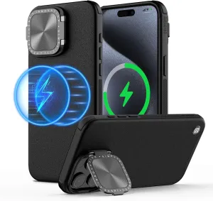 Nillkin for iPhone 15 Pro Case, Vegan Leather Case Compatible with MagSafe, Built-in Stash Camera Kickstand, Shockproof Protective Phone Case for iPhone 15 Pro 6.1 inch, Black