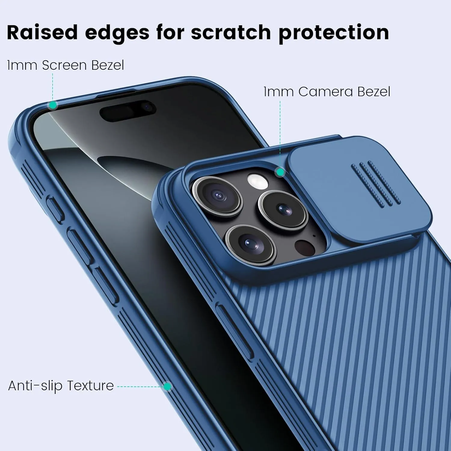 Nillkin for iPhone 16 Pro Case with Slide Camera Cover, [Upgraded Camera Lens Protection] Slim Shockproof Protective Phone Case for iPhone 16 Pro 6.3 inch, Blue