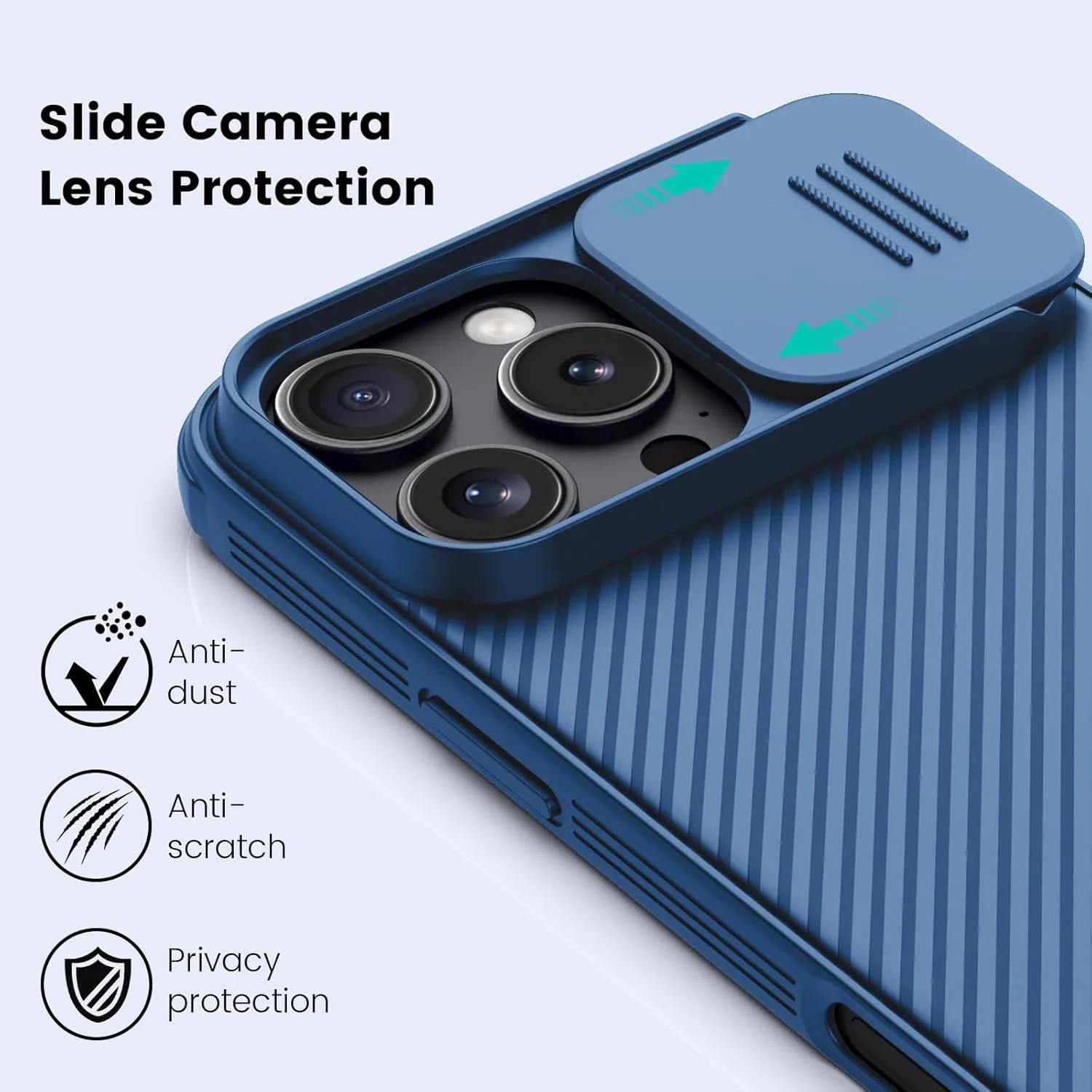 Nillkin for iPhone 16 Pro Case with Slide Camera Cover, [Upgraded Camera Lens Protection] Slim Shockproof Protective Phone Case for iPhone 16 Pro 6.3 inch, Blue