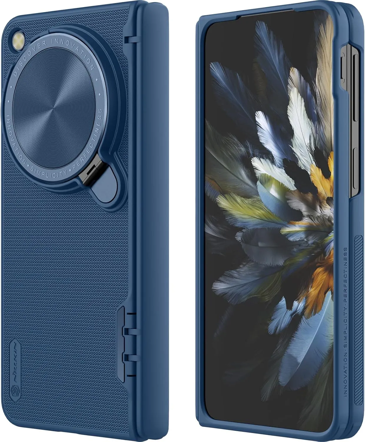 Nillkin for OnePlus Open Case with Camera Cover, [Hinge Protection][Metal Camera Kickstand] Slim Protective Shockproof Bumper Hard Cover Case for Oppo Find N3 Fold Phone Case Blue
