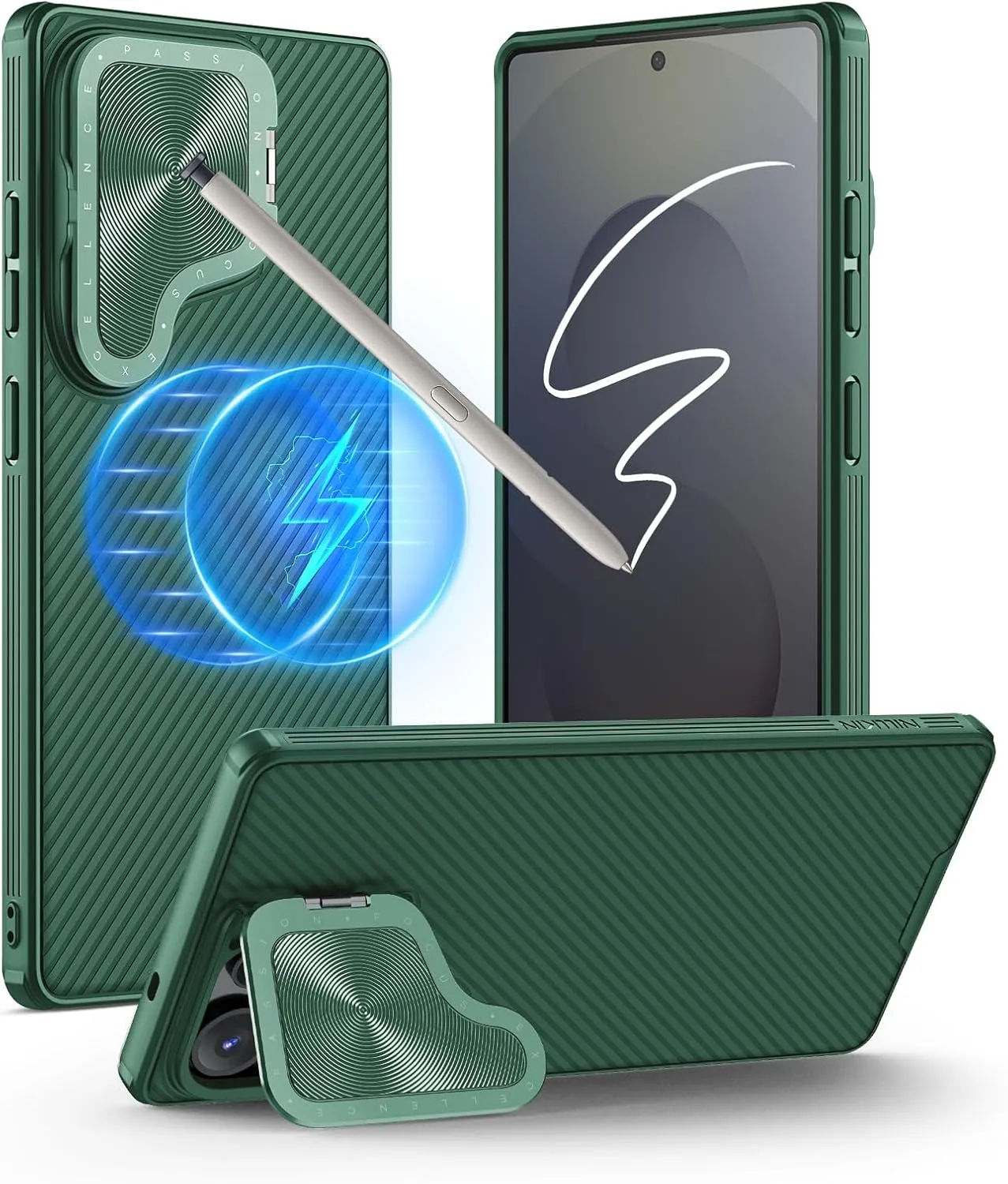 Nillkin for Samsung Galaxy S25 Ultra Case with Camera Cover, [Compatible with MagSafe] [Adjustable Metal Kickstand] Shockproof Slim for Galaxy S25 Ultra Magnetic Case(2025), Green