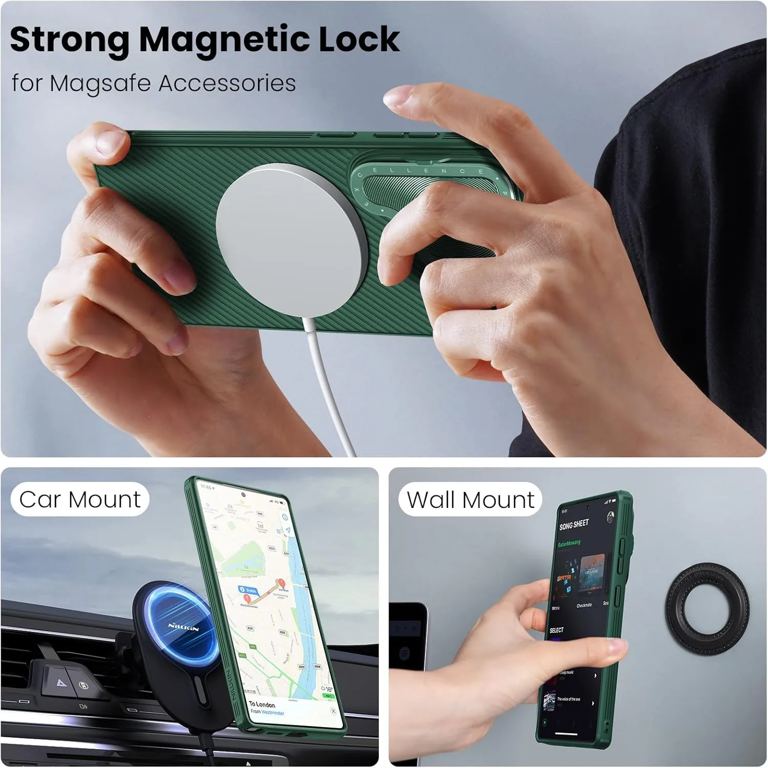Nillkin for Samsung Galaxy S25 Ultra Case with Camera Cover, [Compatible with MagSafe] [Adjustable Metal Kickstand] Shockproof Slim for Galaxy S25 Ultra Magnetic Case(2025), Green