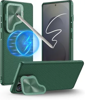 Nillkin for Samsung Galaxy S25 Ultra Case with Camera Cover, [Compatible with MagSafe] [Adjustable Metal Kickstand] Shockproof Slim for Galaxy S25 Ultra Magnetic Case(2025), Green