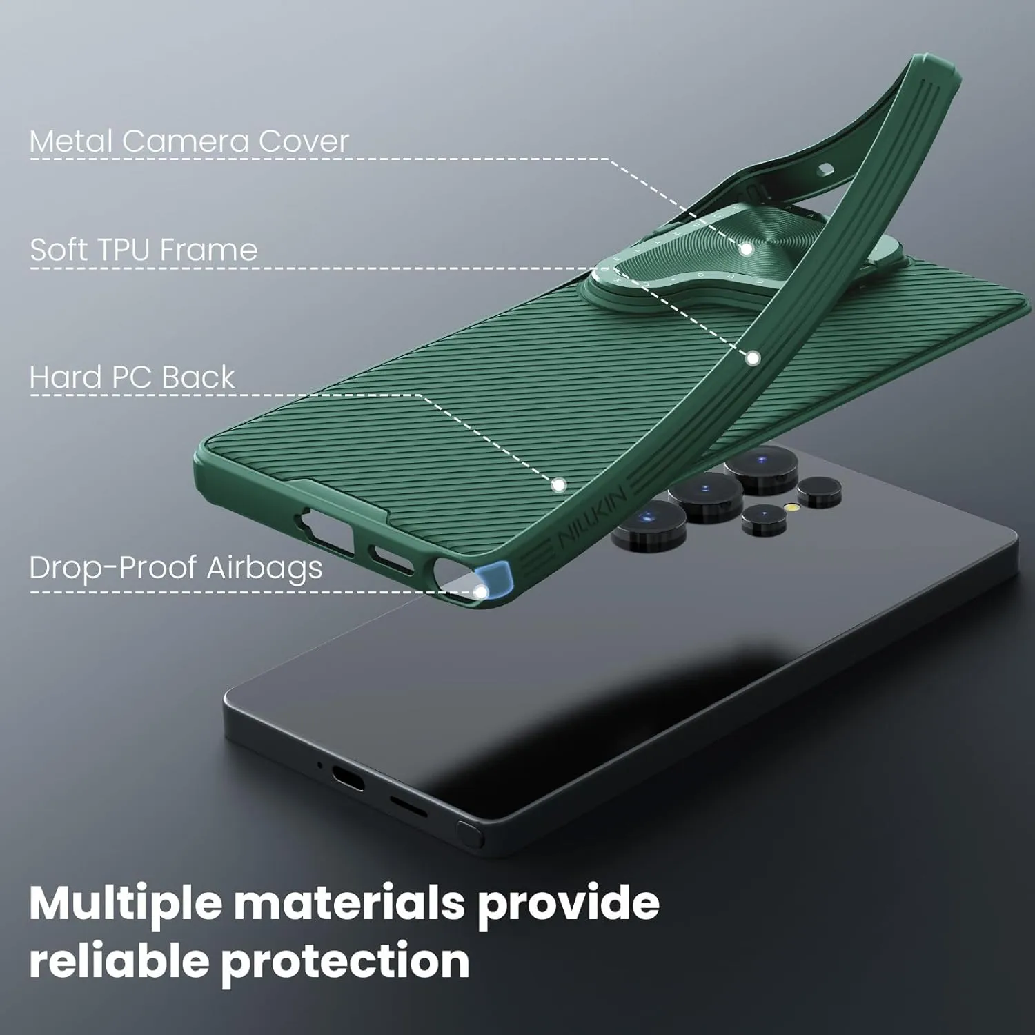 Nillkin for Samsung Galaxy S25 Ultra Case with Camera Cover, [Compatible with MagSafe] [Adjustable Metal Kickstand] Shockproof Slim for Galaxy S25 Ultra Magnetic Case(2025), Green