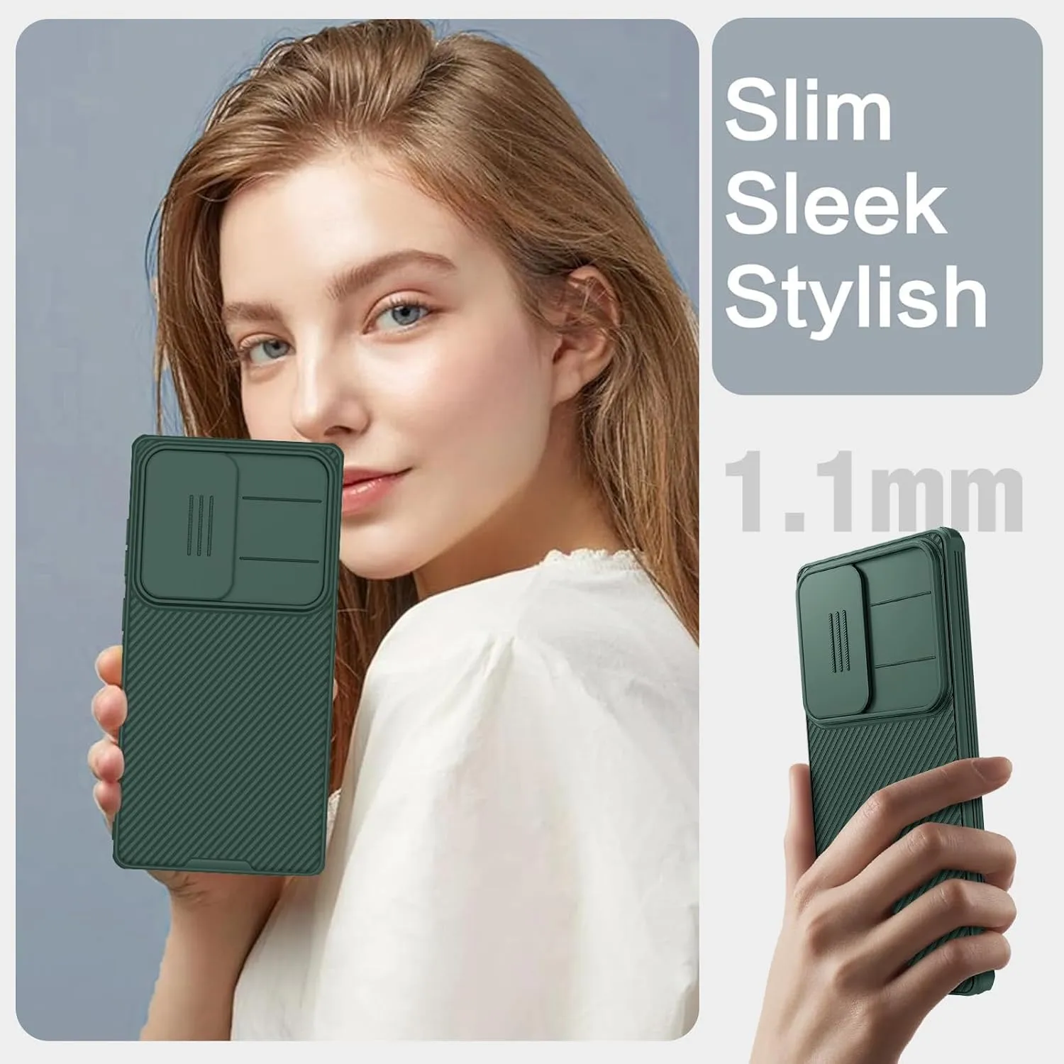Nillkin for Samsung Galaxy S25 Ultra Case with Camera Cover, [Lens Protection] Mil-Grade Shockproof Protective Bumper Hard Cover Slim Phone Case for Galaxy S25 Ultra Cases 6.9'' Green