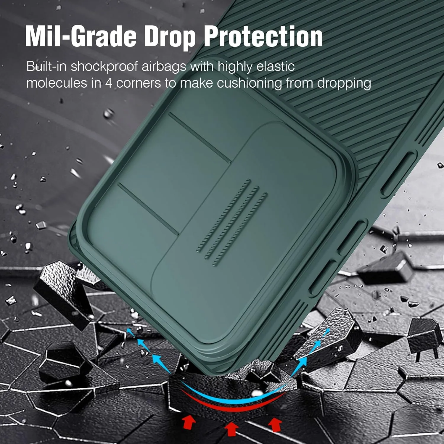 Nillkin for Samsung Galaxy S25 Ultra Case with Camera Cover, [Lens Protection] Mil-Grade Shockproof Protective Bumper Hard Cover Slim Phone Case for Galaxy S25 Ultra Cases 6.9'' Green