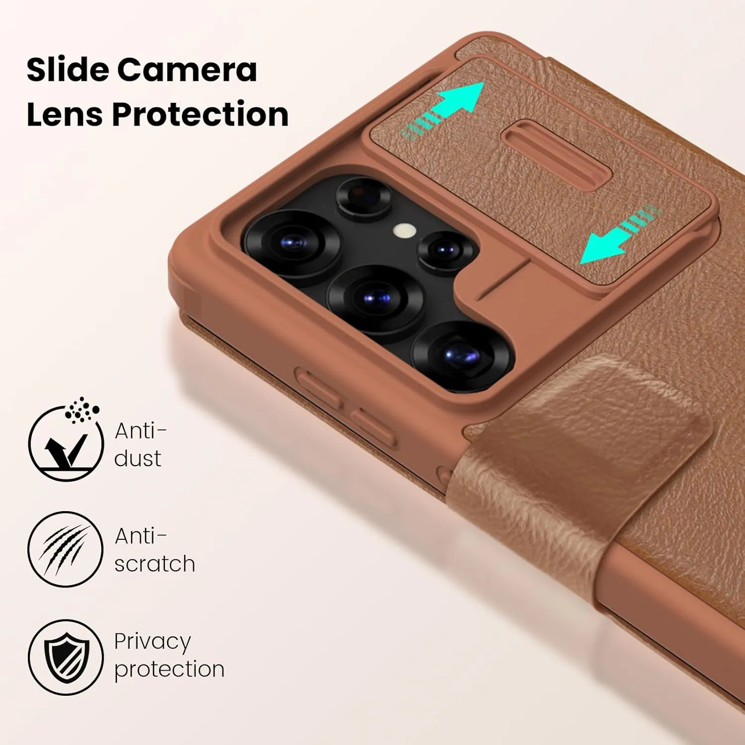 Nillkin for Samsung Galaxy S25 Ultra Wallet Case with Card Holder and Camera Cover, PU Leather Case with Magnetic Flip Cover, Card Slot, Slide Camera Protection, Brown
