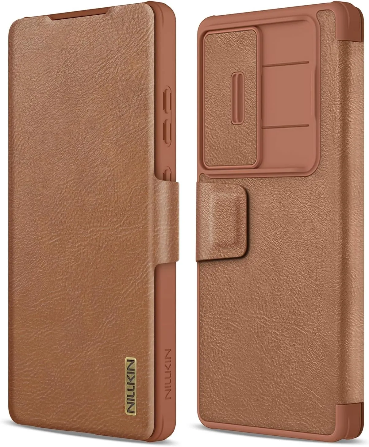 Nillkin for Samsung Galaxy S25 Ultra Wallet Case with Card Holder and Camera Cover, PU Leather Case with Magnetic Flip Cover, Card Slot, Slide Camera Protection, Brown