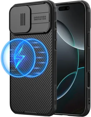 Nillkin Magnetic for iPhone 16 Pro Case, Upgraded Slide Camera Cover, Compatible with Magsafe, Slim Shockproof Protective Phone Case for 16 Pro 6.3 inch, Black