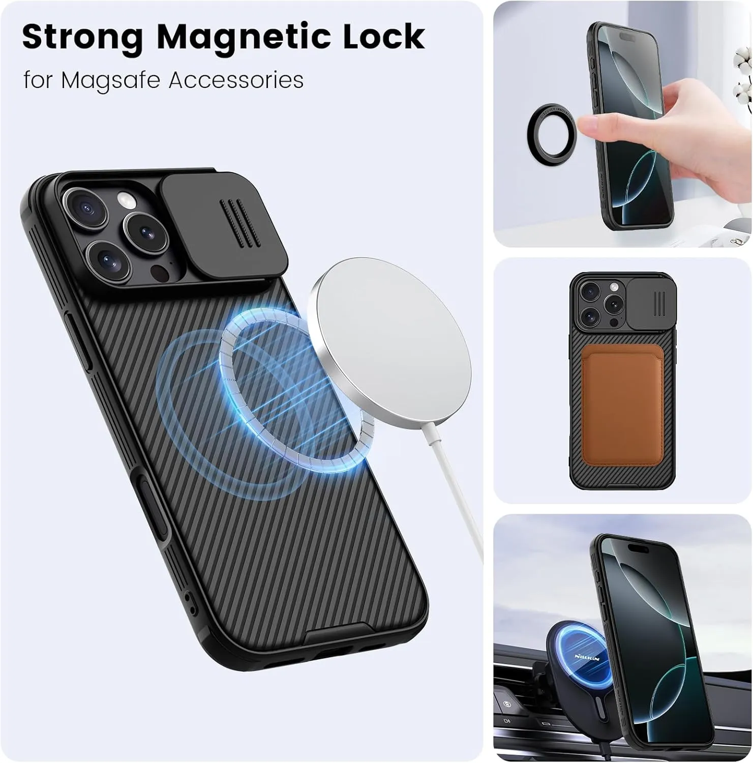 Nillkin Magnetic for iPhone 16 Pro Case, Upgraded Slide Camera Cover, Compatible with Magsafe, Slim Shockproof Protective Phone Case for 16 Pro 6.3 inch, Black