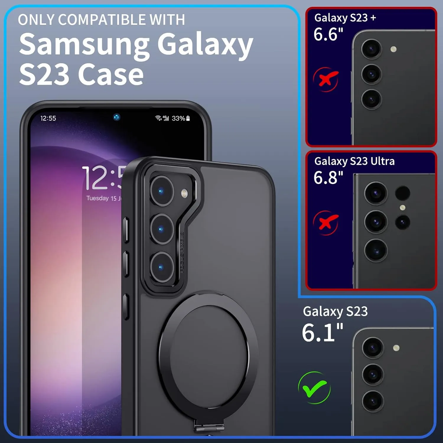 niufoey for Samsung Galaxy S23 Case with Magnetic Invisible Stand [Compatible with Mag Safe] Shockproof Slim Translucent Matte Cases for Samsung Galaxy S23,Black