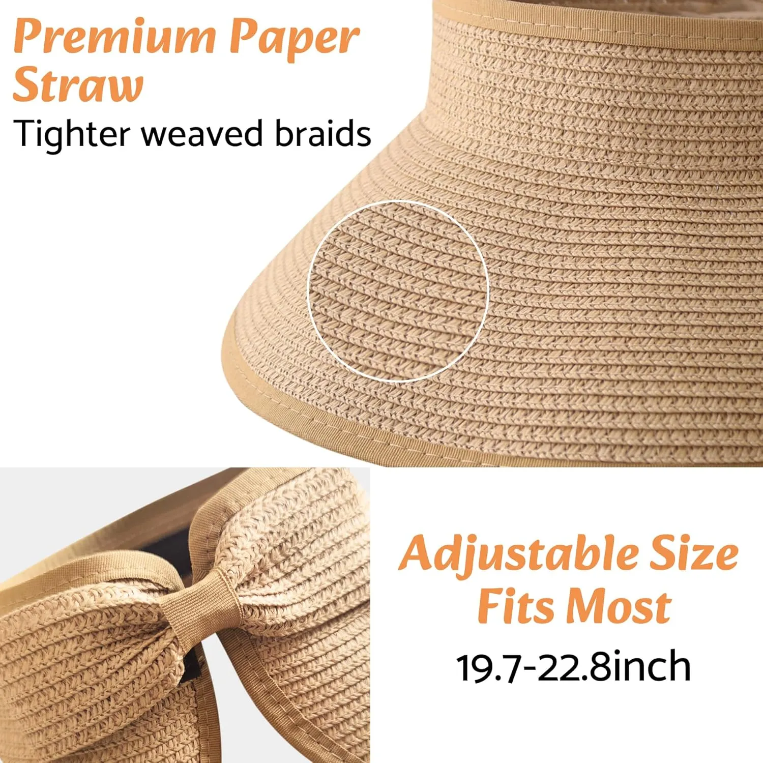 NPQQUAN Sun Visor Hats for Women Wide Brim Ponytail Straw Beach Hat Packable Foldable UPF 50  Floppy Travel Hats