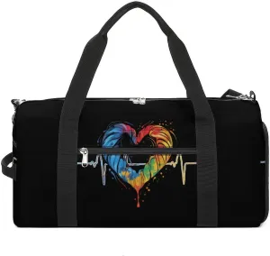 Nurses Tie-Dye Pulse Heart Sports Gym Bag for Men Women Travel Duffel Bag with Shoulder Strap