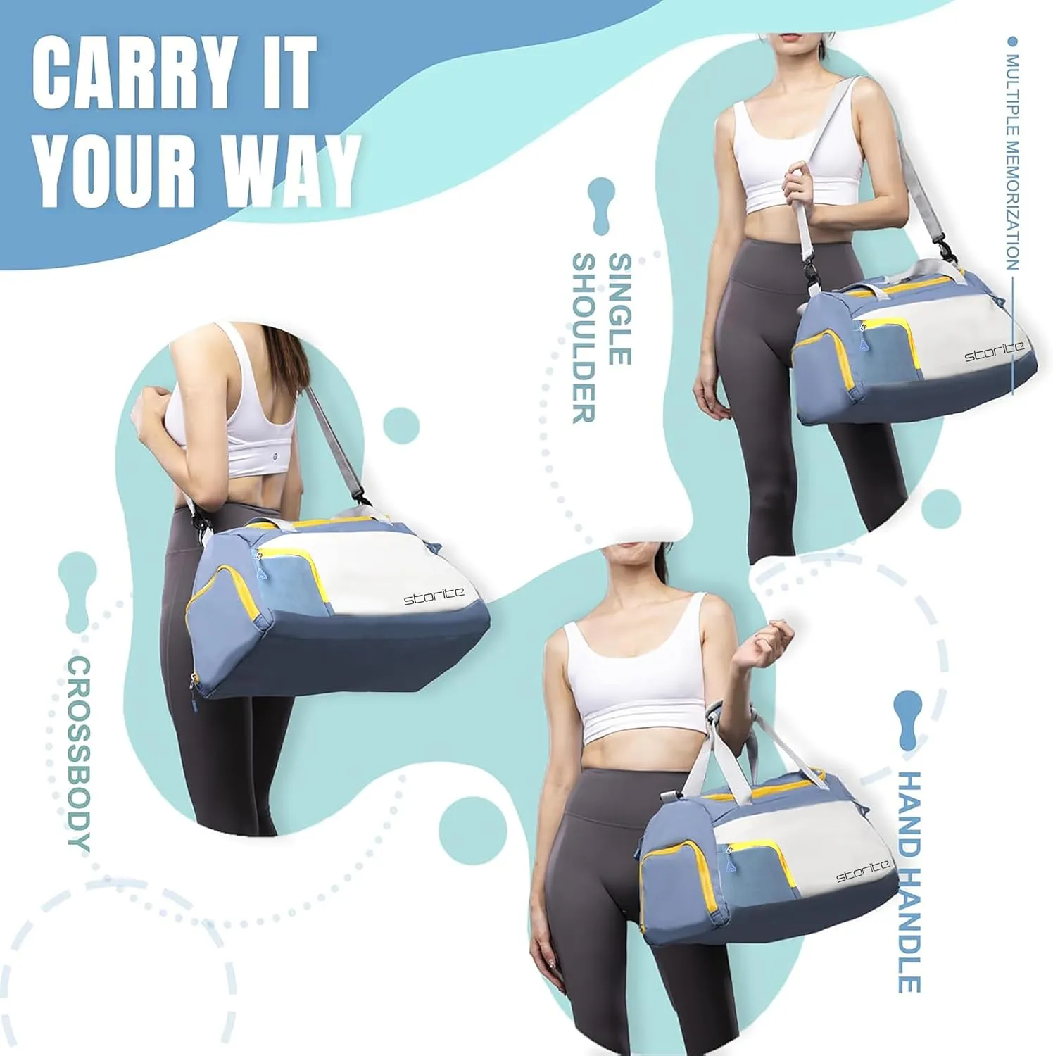Nylon 48.5 cms Travel Duffle Bag for Women Muti- Pocket Sports Shoulder Duffel Bag with Wet Pocket & Shoe Compartment Weekender Overnight Travel Luggage Garment Bag, Blue, Style - 2