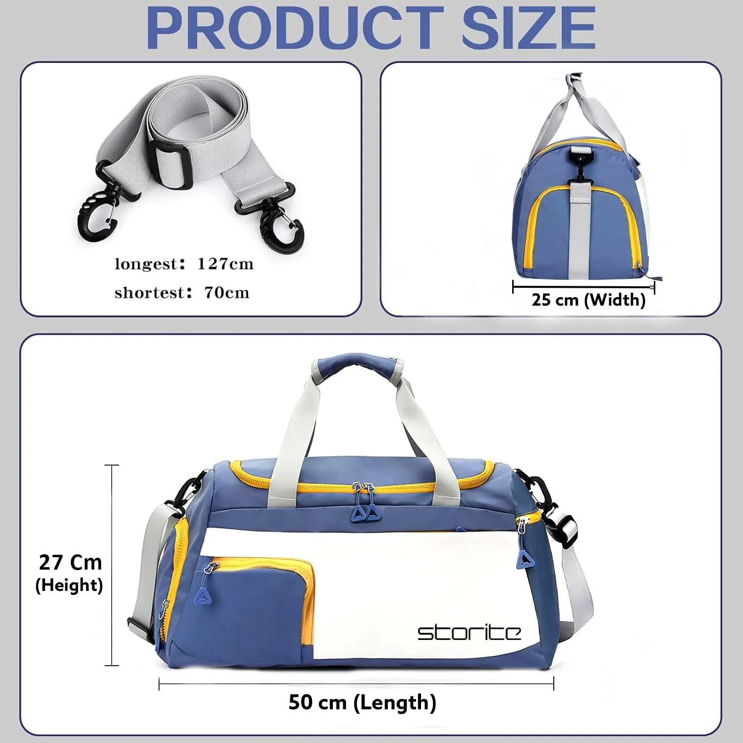 Nylon 48.5 cms Travel Duffle Bag for Women Muti- Pocket Sports Shoulder Duffel Bag with Wet Pocket & Shoe Compartment Weekender Overnight Travel Luggage Garment Bag, Blue, Style - 2