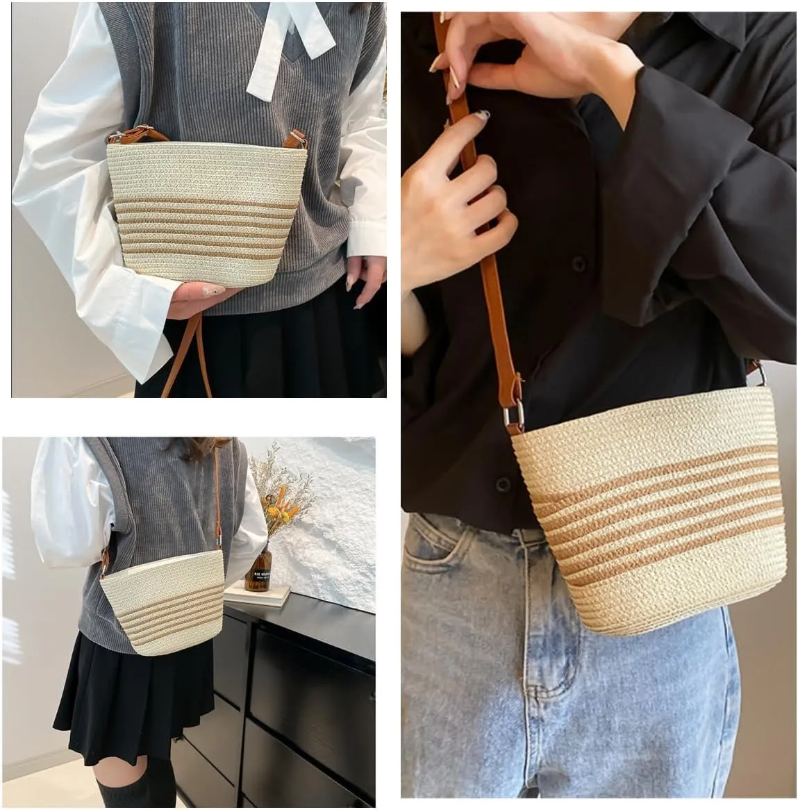 Obosoyo Summer Striped Straw Mini Bag Women 2025 Beach Resort Crossbody Purse Casual Versatile