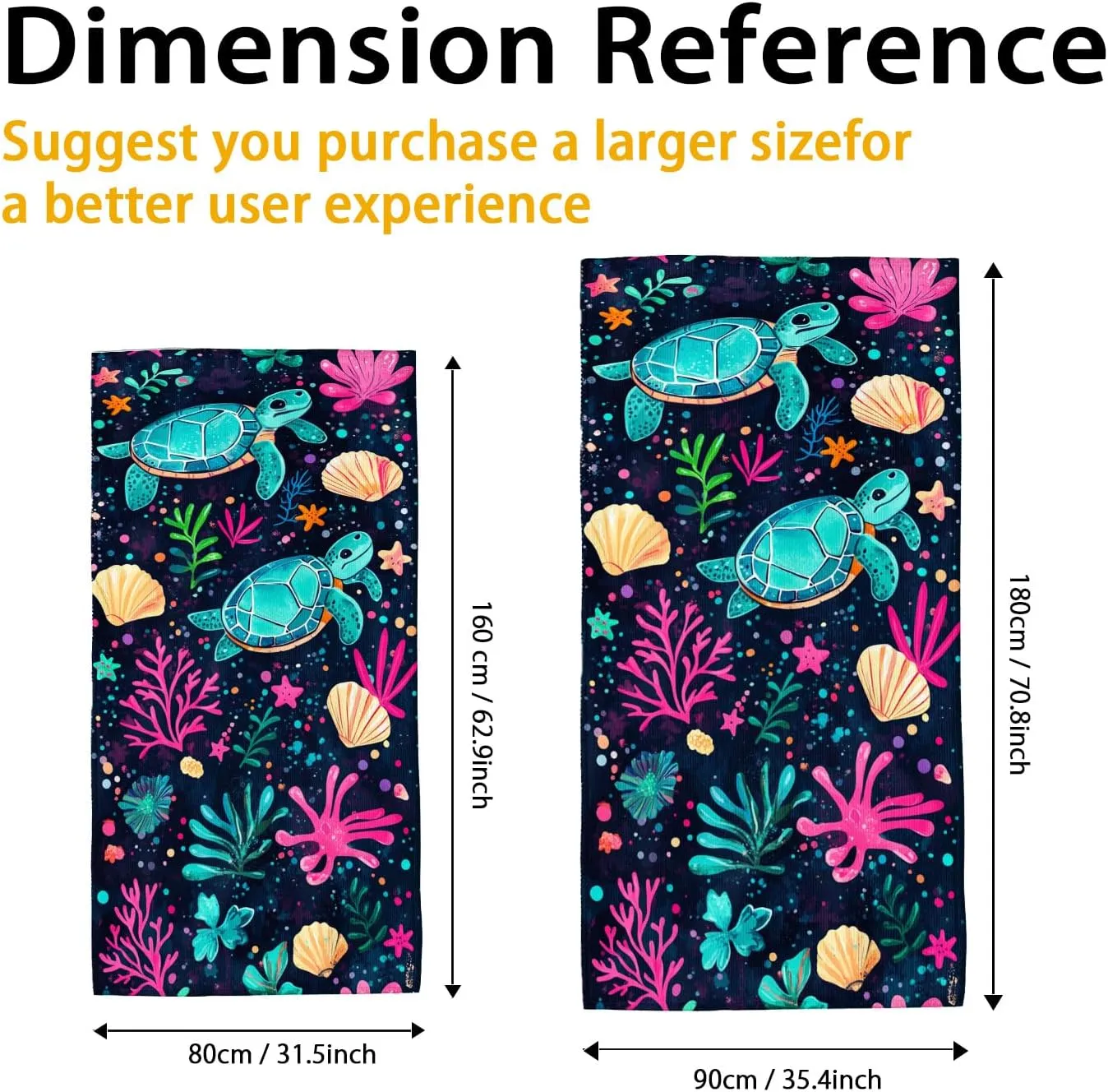 Ocean Inspired Microfiber Beach Towel Turquoise Sea Turtles Design, Quick Dry Absorbent Sand Free Lightweight Beach Blanket, Vacation Pool Picnic Essentials 62x31 Inch