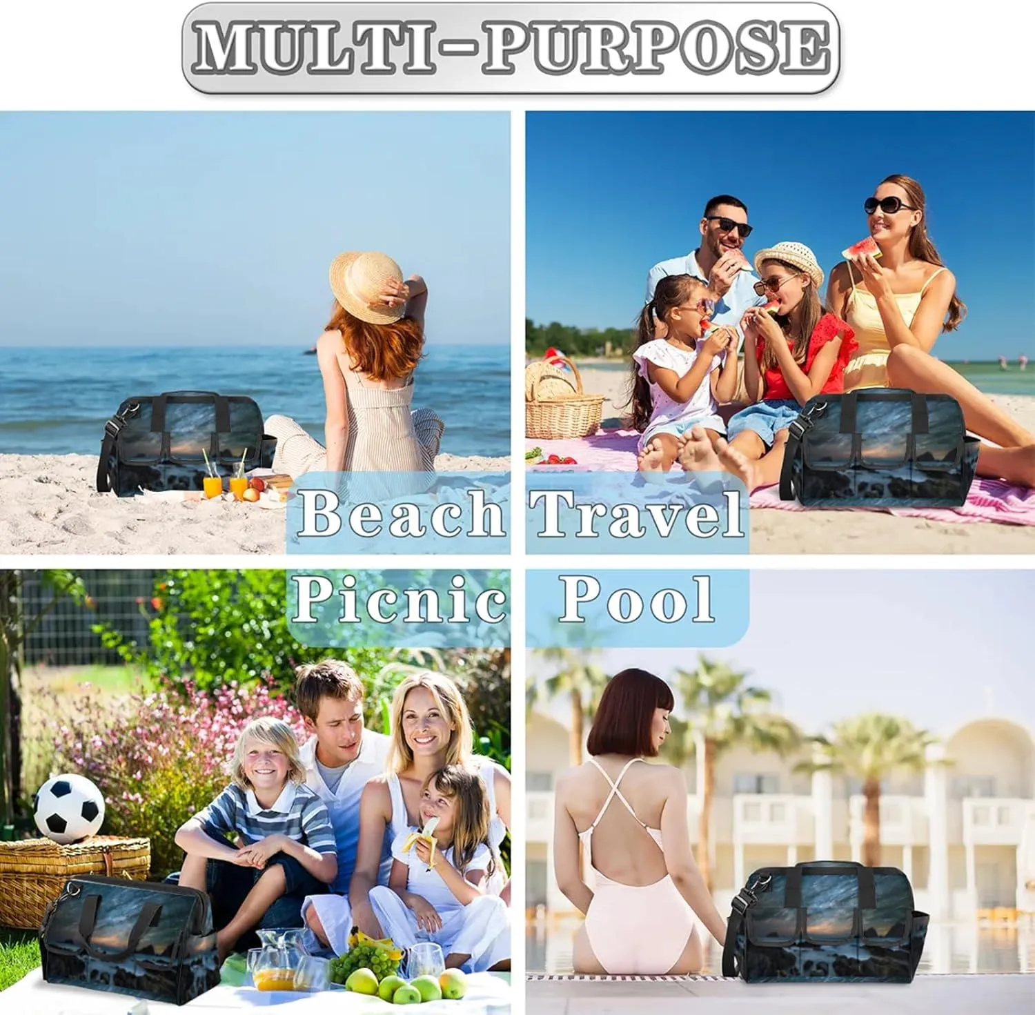 Ocean Landscape Meteor Shower Tool Bag Wide Mouth 14.8" Portable Tools Tote 14 Pockets Waterproof Heavy Duty Tool Organizer Adjustable Shoulder Strap for Men Women Garden Tools