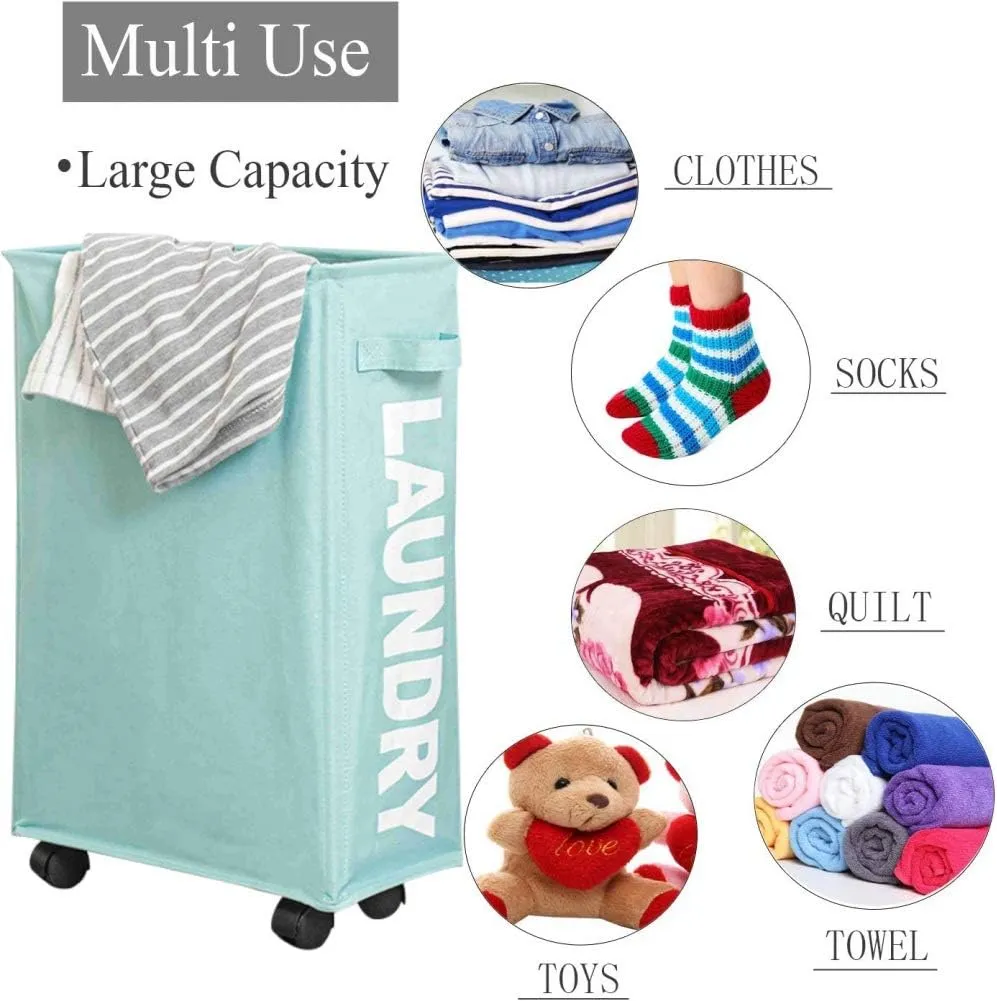 Ochine Rolling Slim Laundry Basket Clothes Laundry Hamper on Wheels Foldable Dirty Clothes Basket Collapsible Laundry Basket Portable Rolling Laundry Organizer Narrow Laundry Bag for Corner Narrow