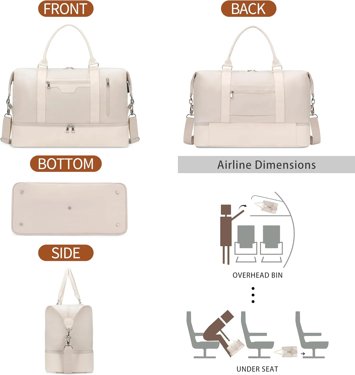 Oeihuivt Weekender Bags for Women - 21 Inch Large Travel Duffel Bag 2-Piece Set with Shoe Compartment, Heavy-Duty Canvas & Leather Carry On Overnight Tote (Airplane Approved)