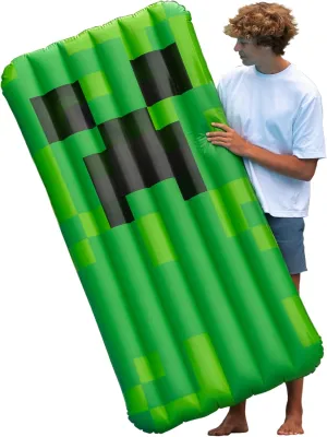 Officially Licensed Minecraft Creeper Pool Float - Easy Inflation, Oversized 72"x36", Durable Vinyl Swim Pool Accessory