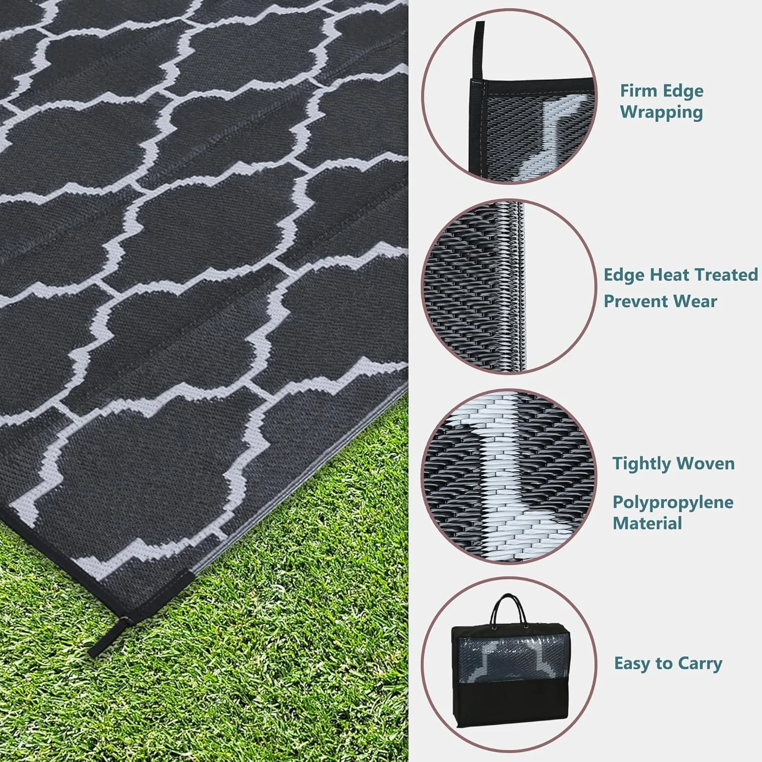 Ogrmar 8x10 FT Reversible Mats, Outdoor Rug for Patio Clearance, Waterproof Carpet, Plastic Straw Rug for Indoor Outdoor, Floor Mat&Rug for RV Porch Camping Backyard Deck Balcony Beach Trailer (Black)