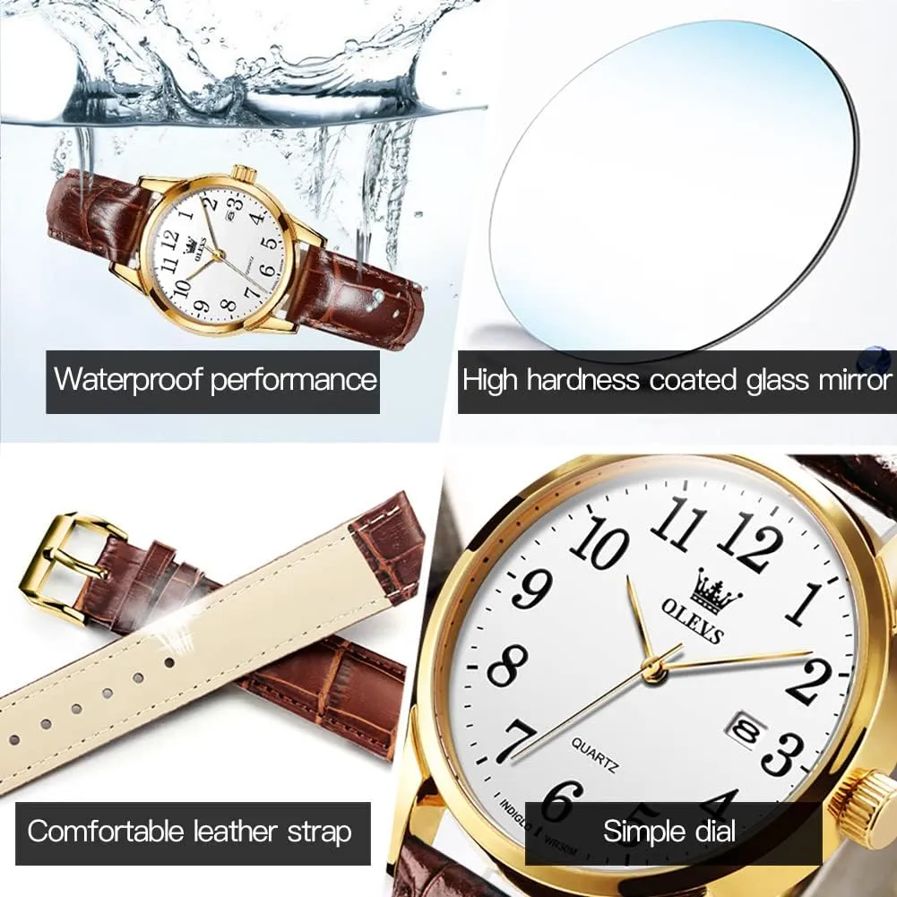 OLEVS Women's Business Dress Watches for Ladies Female Brown Leather Strap Small Face Dress Analog Quartz Wrist Watch with Calendar Day Date Waterproof Luminous Gift Classic Casual Retro Band