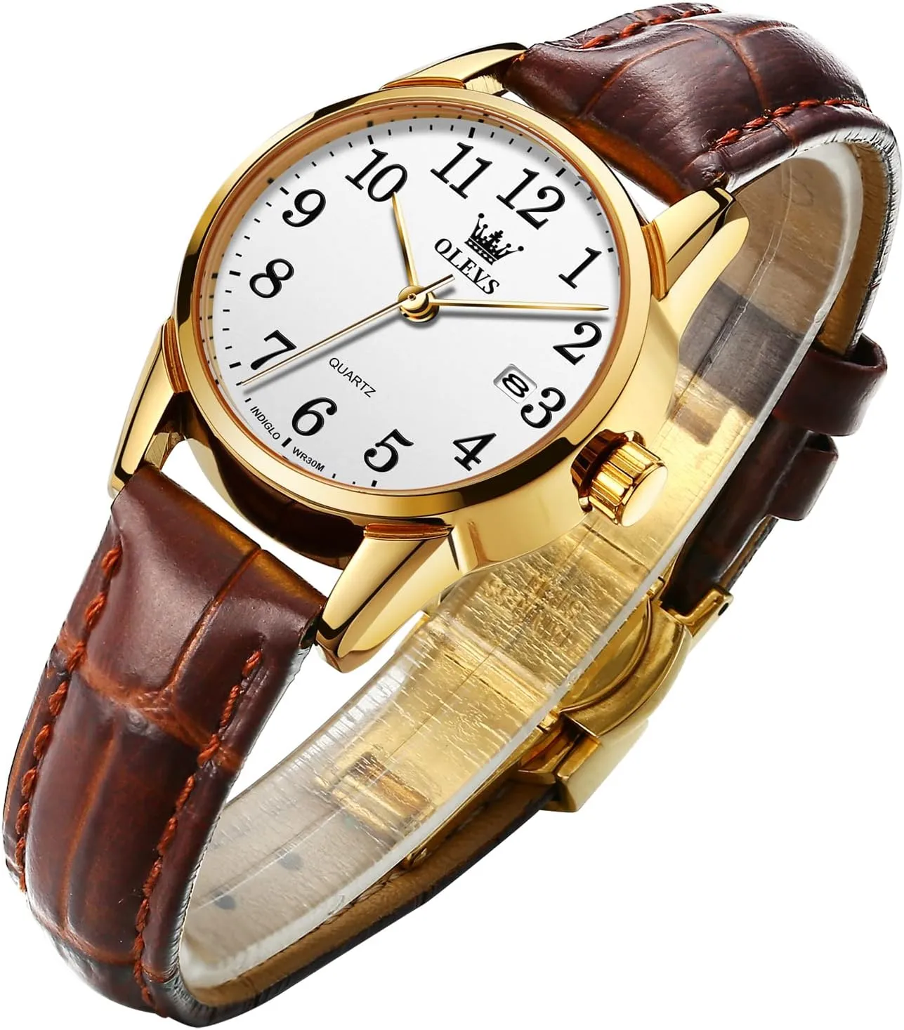 OLEVS Women's Business Dress Watches for Ladies Female Brown Leather Strap Small Face Dress Analog Quartz Wrist Watch with Calendar Day Date Waterproof Luminous Gift Classic Casual Retro Band
