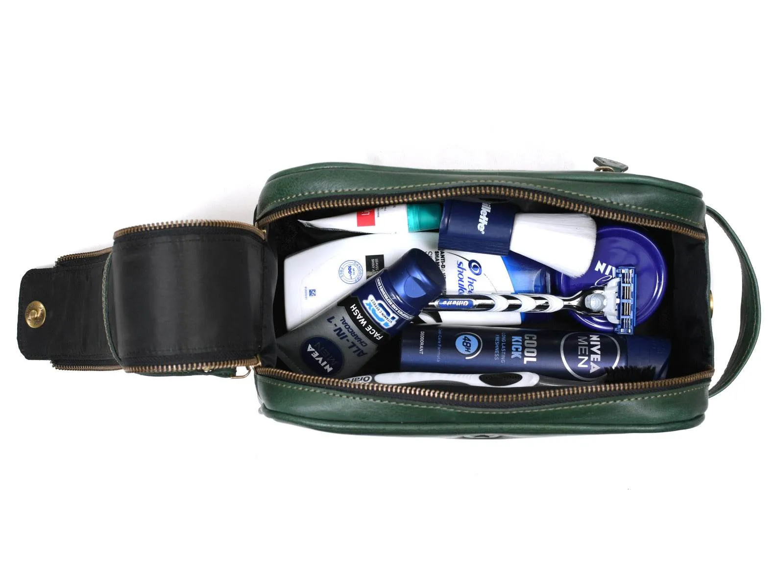 Omaha Leather Toiletry Bag - Pine Green