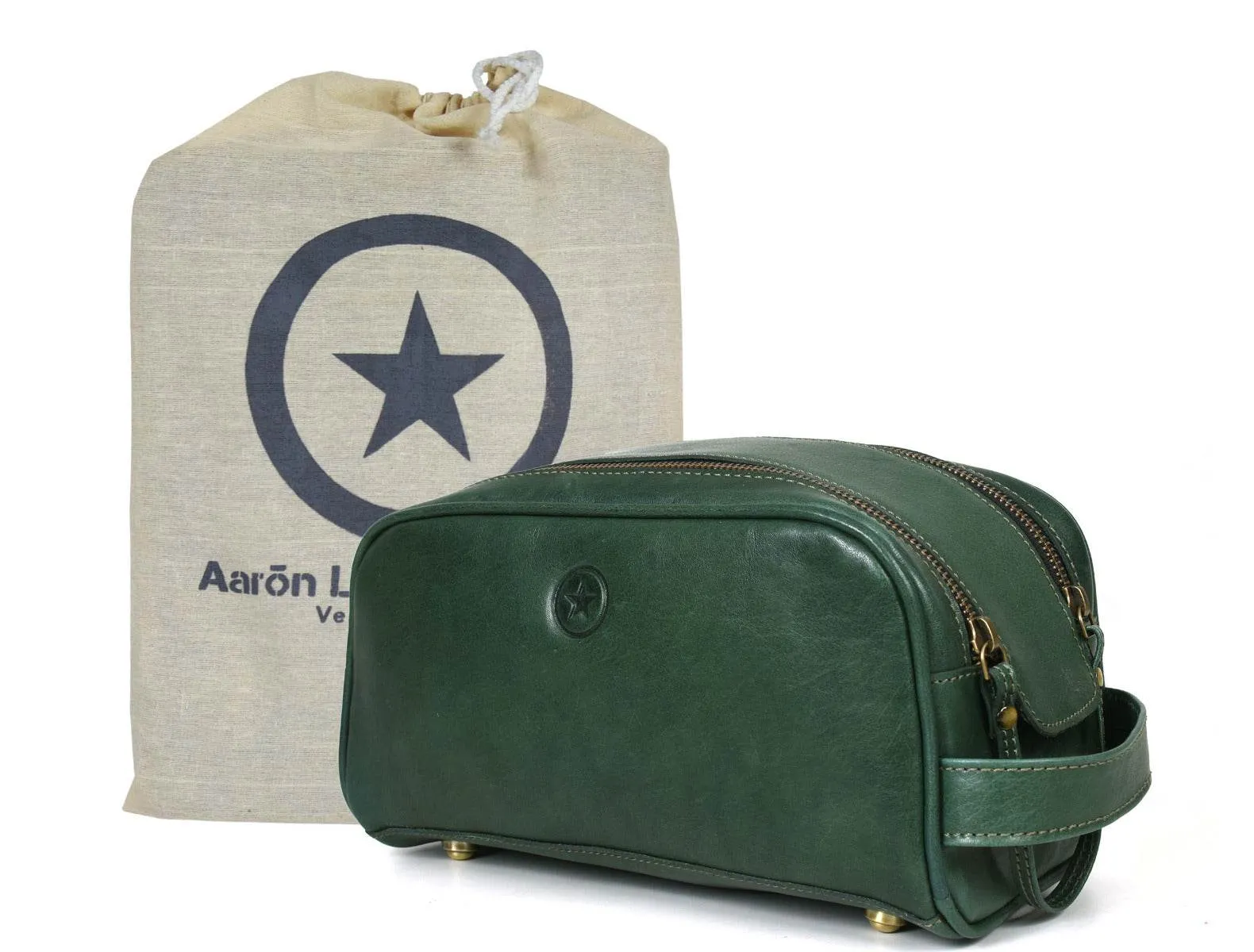 Omaha Leather Toiletry Bag - Pine Green
