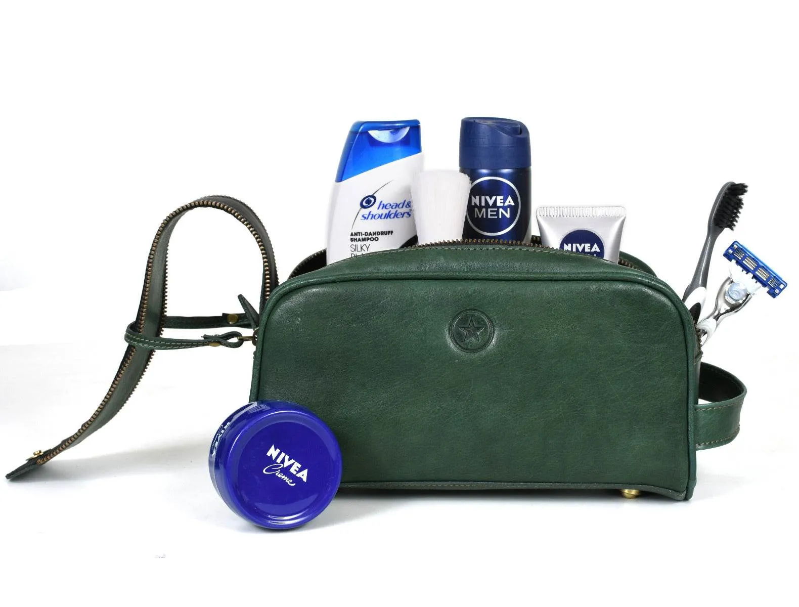 Omaha Leather Toiletry Bag - Pine Green