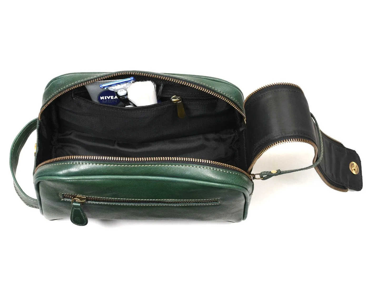 Omaha Leather Toiletry Bag - Pine Green