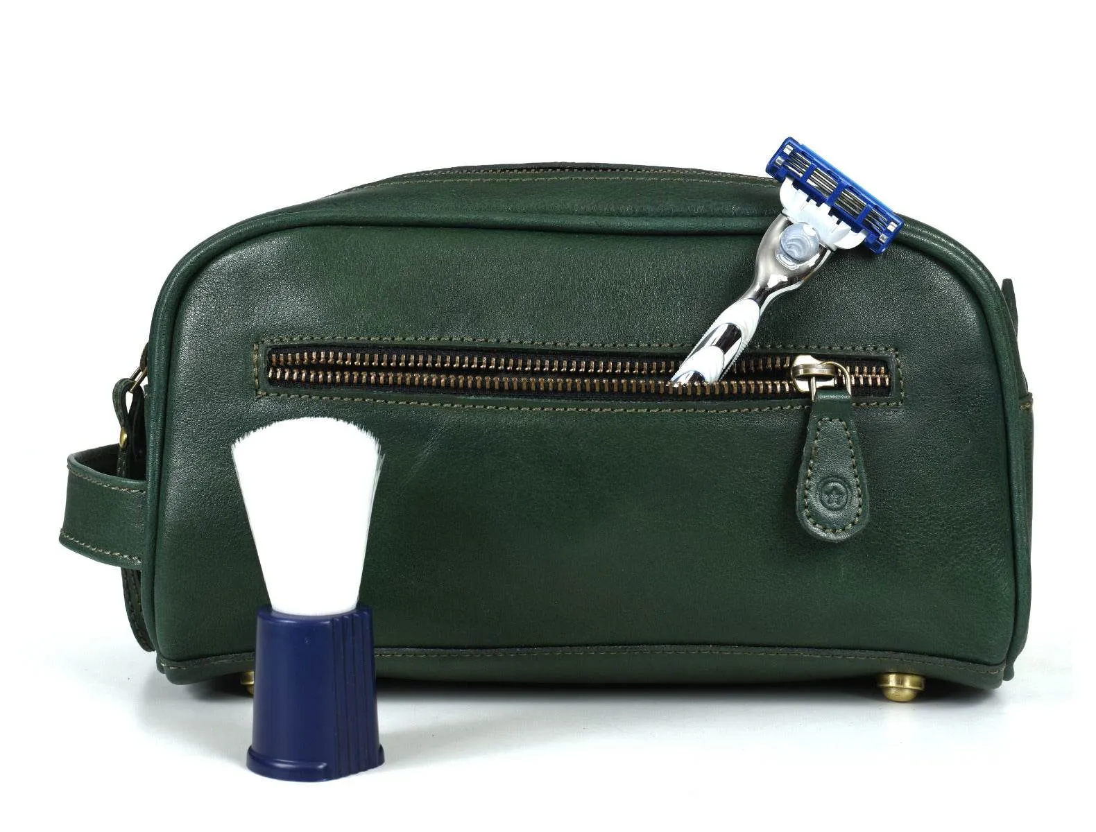 Omaha Leather Toiletry Bag - Pine Green