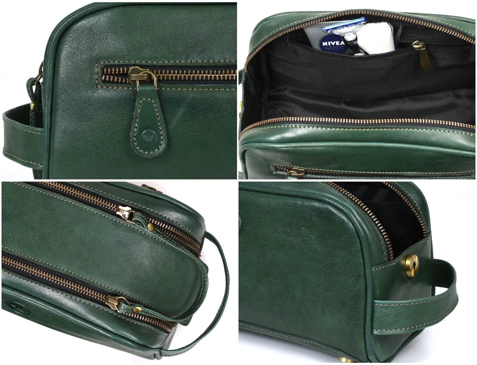 Omaha Leather Toiletry Bag - Pine Green