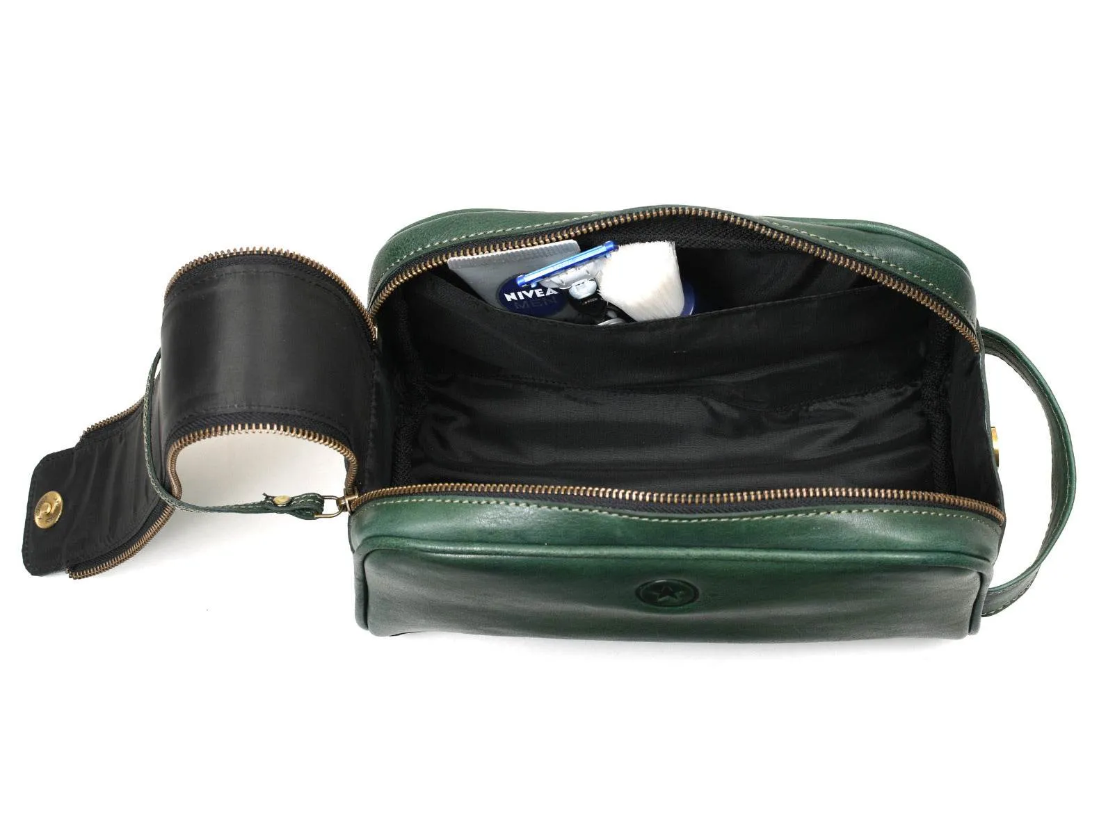 Omaha Leather Toiletry Bag - Pine Green