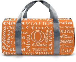 Orange Personalized Duffel Bag with Name Next Custom Travel Bag for Woman Men Sports Gym Dance Bags Wet Dry Pockets Shoe Compartment Overnight Weekend Bag