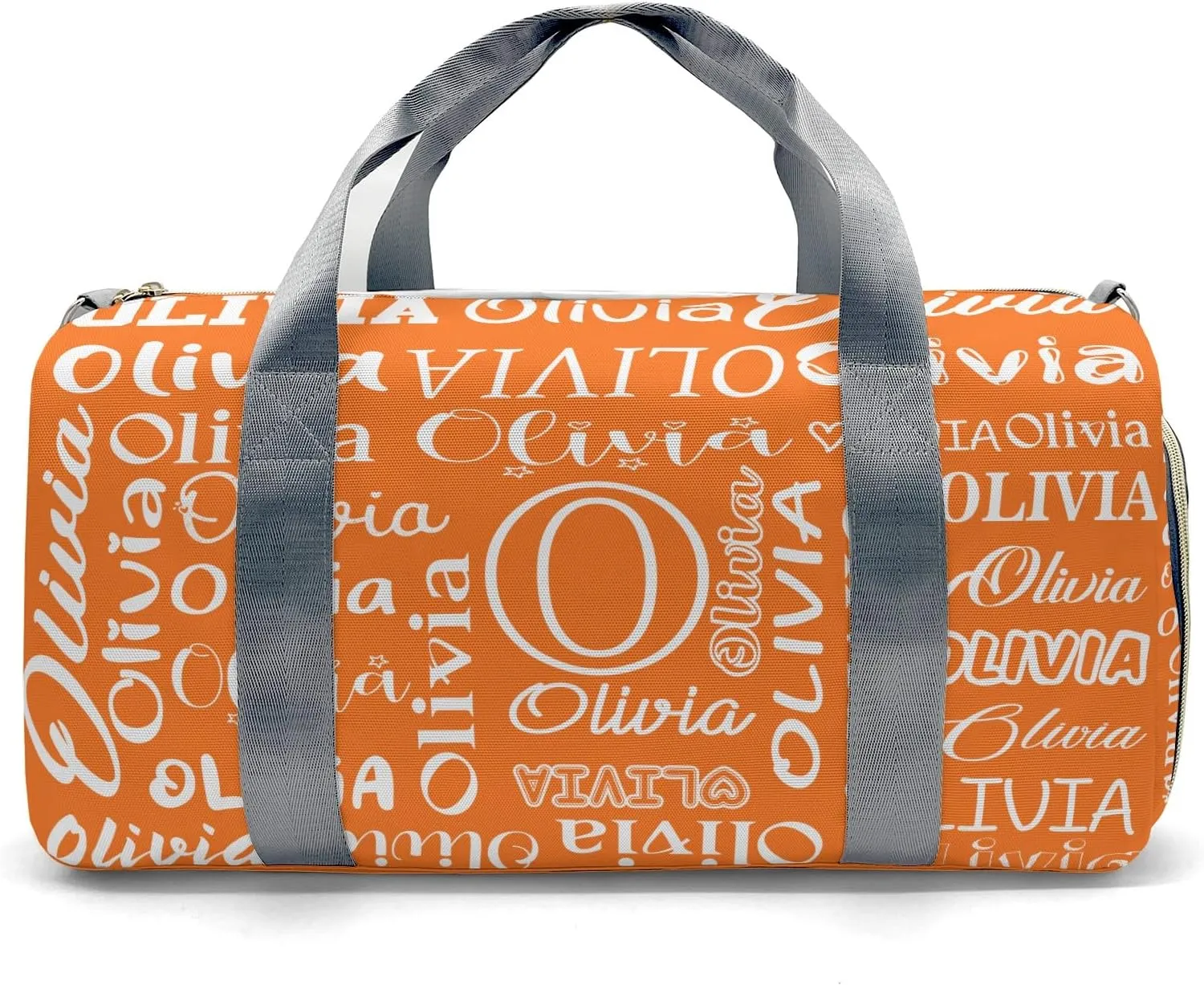 Orange Personalized Duffel Bag with Name Next Custom Travel Bag for Woman Men Sports Gym Dance Bags Wet Dry Pockets Shoe Compartment Overnight Weekend Bag