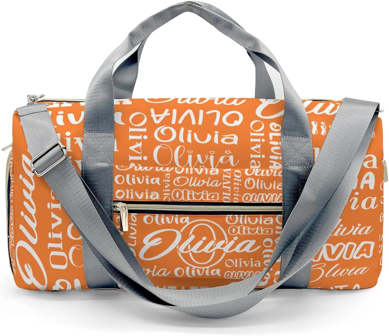 Orange Personalized Duffel Bag with Name Next Custom Travel Bag for Woman Men Sports Gym Dance Bags Wet Dry Pockets Shoe Compartment Overnight Weekend Bag