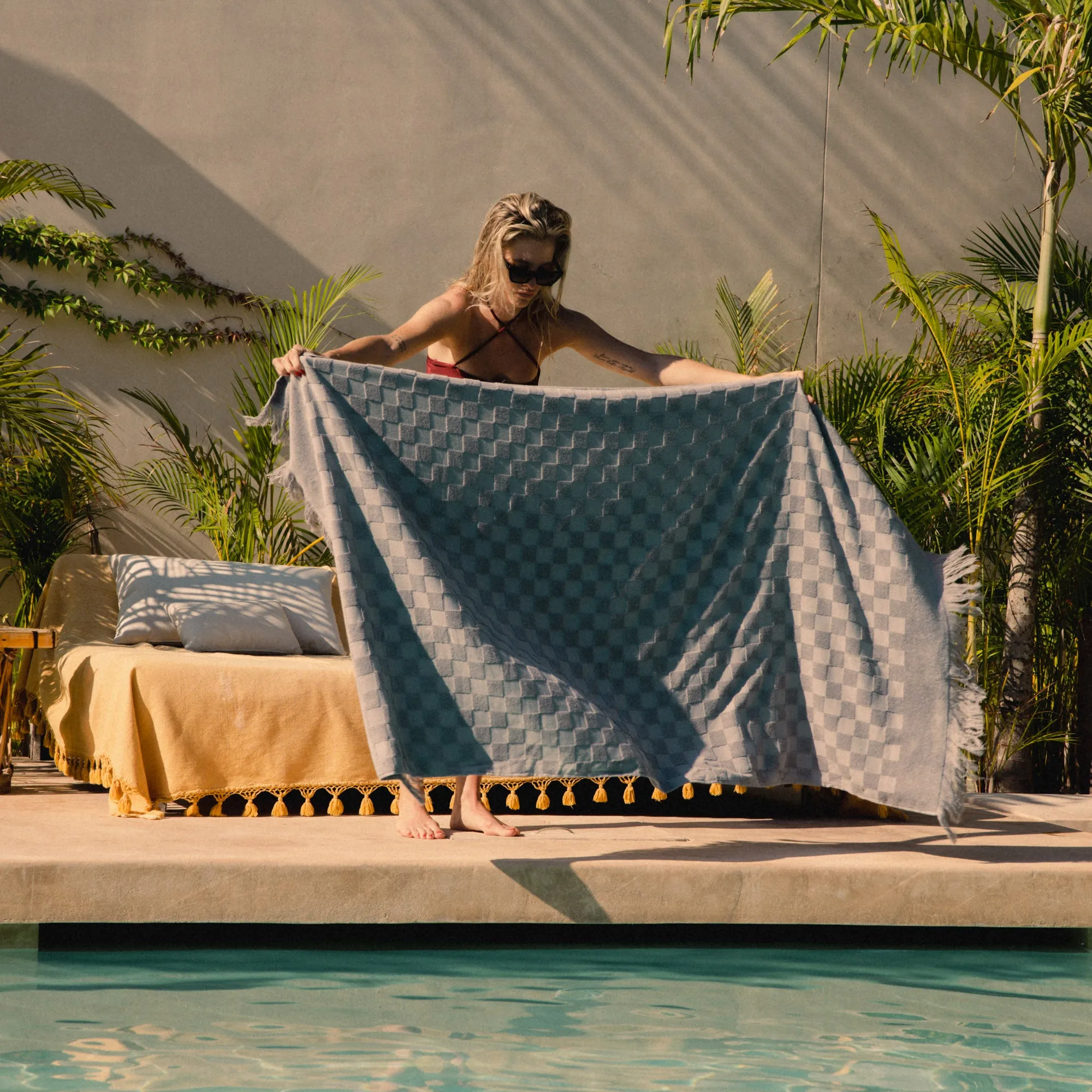 Organic Poolside Checkered Beach Towel Pumice
