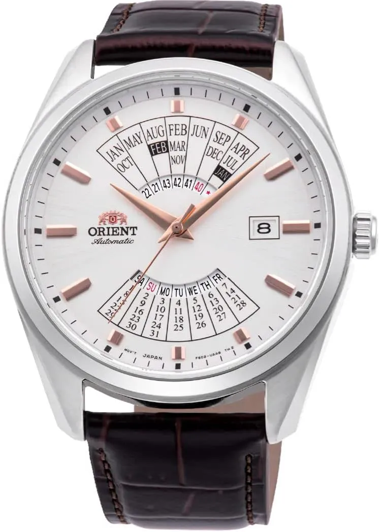 ORIENT RA-BA0005S Men's Leather Band White Dial Multi Year Calendar Automatic Watch