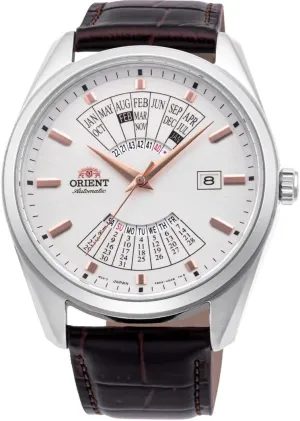 ORIENT RA-BA0005S Men's Leather Band White Dial Multi Year Calendar Automatic Watch