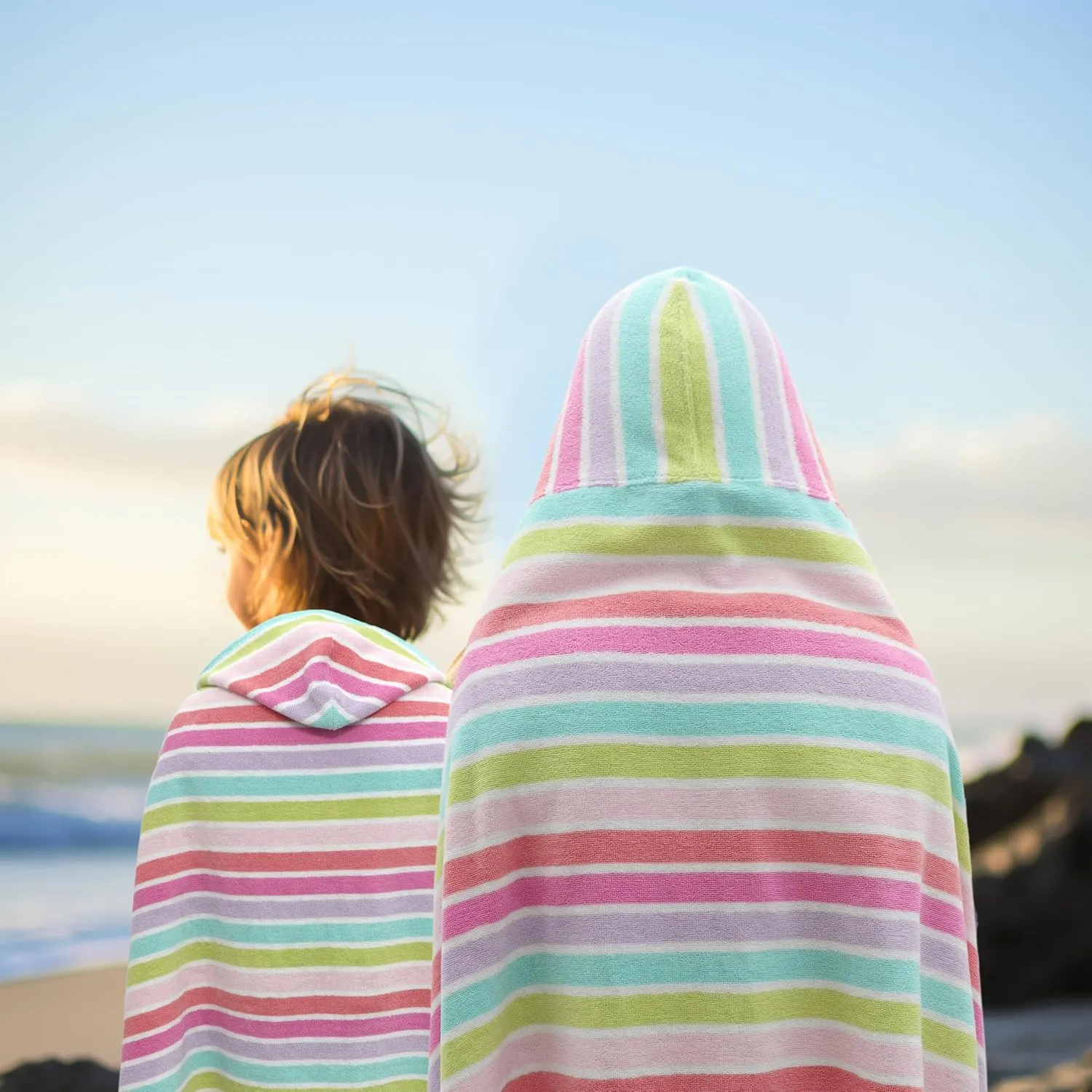ORIGINAL KIDS Hooded Bath Towel Wrap - 100% Cotton Terry Large Oversized Hooded Kids Towel - Toddler Shower Pool Beach Towel - Super Soft Plush Absorbent Quick Dry Easy Care Gift - 30x60 - Pink Multi