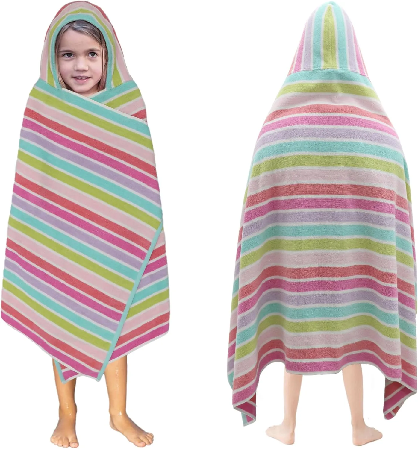 ORIGINAL KIDS Hooded Bath Towel Wrap - 100% Cotton Terry Large Oversized Hooded Kids Towel - Toddler Shower Pool Beach Towel - Super Soft Plush Absorbent Quick Dry Easy Care Gift - 30x60 - Pink Multi